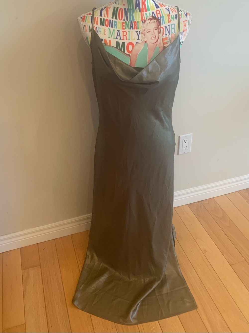 NWT All Saints Metallic Gold Satin Hadley Dress with Cowl and Maxi Length